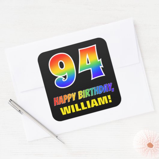 Sticker Carré 94e anniversaire : Bold, amusant, simple, arc-en-c (Enveloppe)