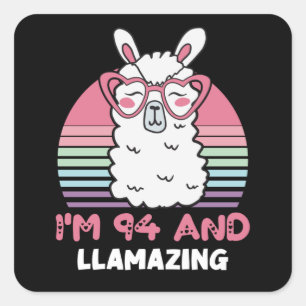Sticker Carré 94e anniversaire Llamazing Llama 94 ans Anniversai