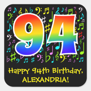 Sticker Carré 94e anniversaire : Symboles de musique colorée, A