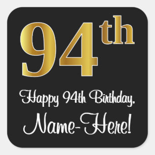 Sticker Carré 94th Birthday - Elegant Luxurious Faux Gold Look #