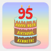 Sticker Carré 95e anniversaire : Fun Cake and Candles + Nom pers (Devant)