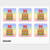 Sticker Carré 95e anniversaire : Fun Cake and Candles + Nom pers (Feuille)