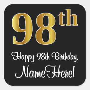Sticker Carré 98th Birthday - Elegant Luxurious Faux Gold Look #