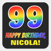 Sticker Carré 99e anniversaire : Bold, amusant, simple, arc-en-c (Devant)