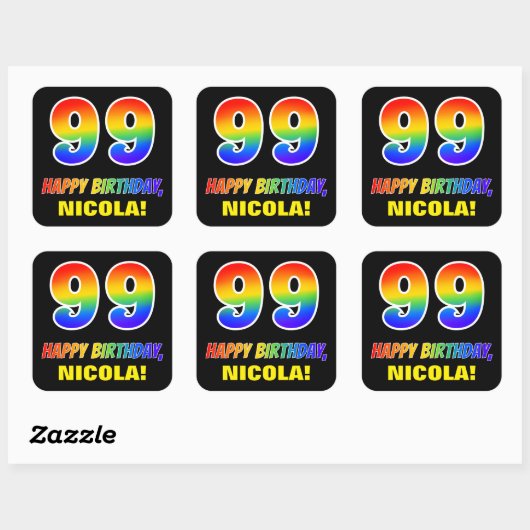 Sticker Carré 99e anniversaire : Bold, amusant, simple, arc-en-c (Feuille)