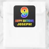 Sticker Carré 9e anniversaire : Bold, amusant, simple, arc-en-ci (Sac)