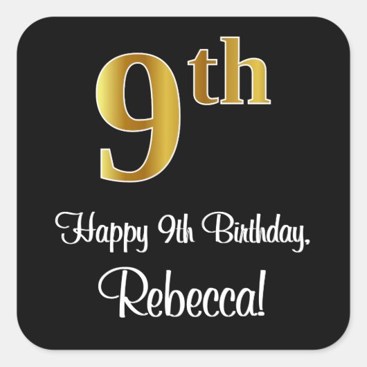 Sticker Carré 9e anniversaire - Elégant luxe Faux Gold Look # (Devant)