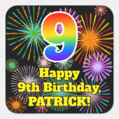 Sticker Carré 9e anniversaire : Fun Fireworks Look, Arc-en-ciel  (Devant)
