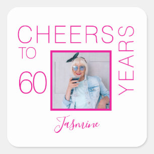 Sticker Carré À 60 ans Élégant Photo Blanc Rose