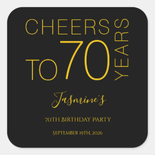 Sticker Carré À 70 ans Élégant Anniversaire Black Gold