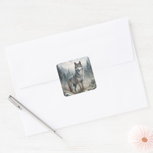 Sticker Carré A Beautiful Forest Wolf (Enveloppe)