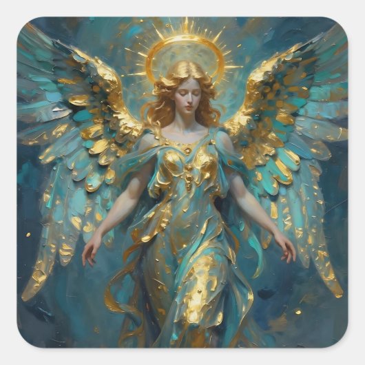 Sticker Carré A Beautiful Gold and Turquoise Angel (Devant)