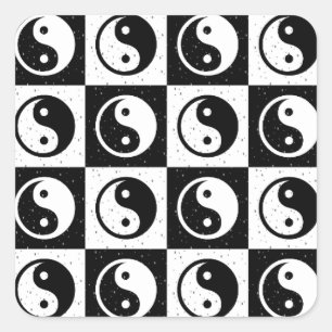 Sticker Carré À damiers blanc noir Yin-yang Zen Block Imprimer