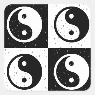 Sticker Carré À damiers blanc noir Yin-yang Zen Block Imprimer