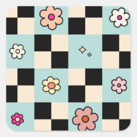à damiers Motif de fleurs - Vérification rétro
