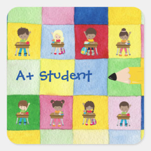 Sticker Carré A+ Étudiant Classe primaire Enfant Enseignant
