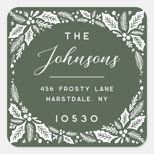 Sticker Carré À feuillage persistant Holly Berry Adresse de reto (Devant)