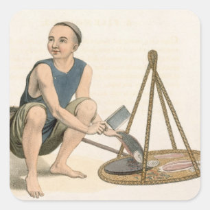 Sticker Carré A Fishmonger, plate 39 from 'The Costumes of China