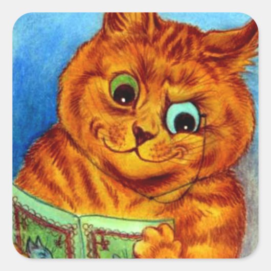 Sticker Carré A Good Read, illustré par Louis Wain (Devant)