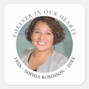 Sticker Carré À jamais dans nos cœurs Photo Mémorial Funéraire
