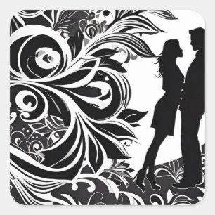 Sticker Carré À jamais entrelacés : Couple en silhouette romanti