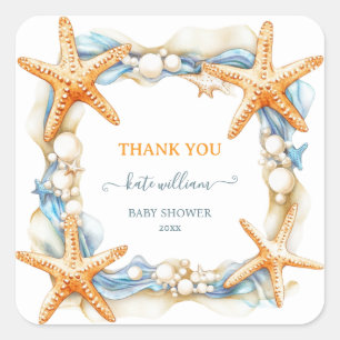 Sticker Carré À la mer bientôt  Remerciements pour la baby showe