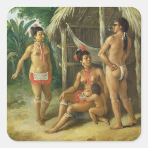 Sticker Carré A Leeward Islands Carib Family outside a Hut, c.17