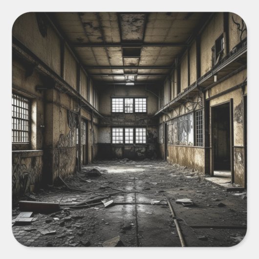 Sticker Carré À l'intérieur d'une station abandonnée (Devant)