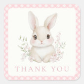 Sticker Carré A Little Bunny Pink Gingham Baby Shower (Devant)