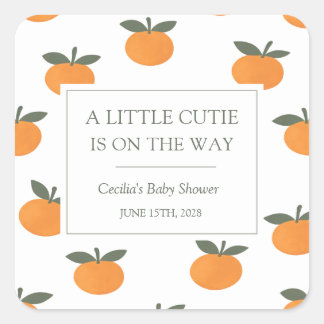 Sticker Carré A Little Cutie Orange Gender Neutral Baby Shower