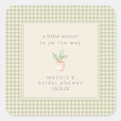 Sticker Carré A Little Sprout is on the Way Baby Shower (Devant)