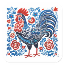A metaphorical chicken image with a blue and white