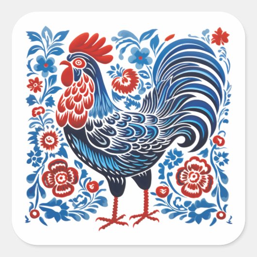 Sticker Carré A metaphorical chicken image with a blue and white (Devant)