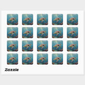 Sticker Carré A Sea Turtle Themed Teal (Feuille)