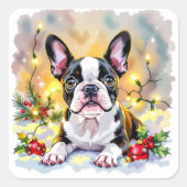 Sticker Carré A Sweet Boston Terrier Christmas (Devant)