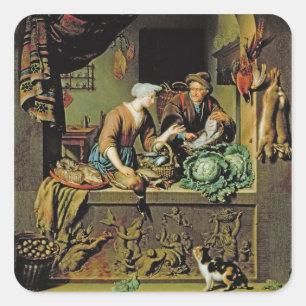 Sticker Carré A Woman and a Fish Peddler, 1713 (oil panel)