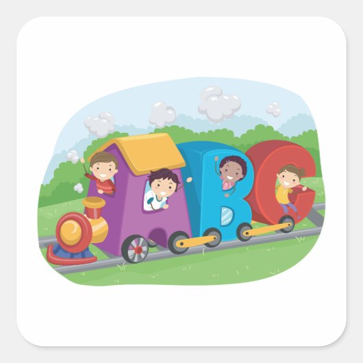 Sticker Carré ABC Alphabet Train avec enfants amusant éducatif (Devant)