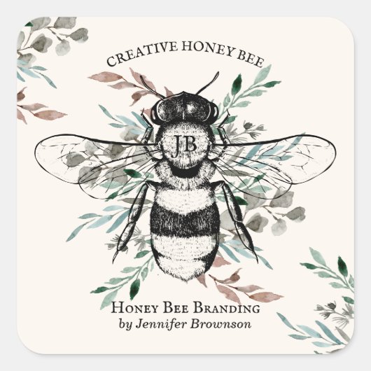 Sticker Carré Abee Apiary Flower Honey Marketing (Devant)