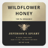 Sticker Carré Abeille en or noir moderne chic (Devant)