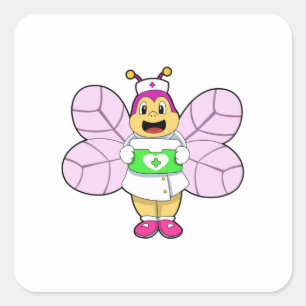 Sticker Carré Abeille en tant qu'infirmière avec trousse First a