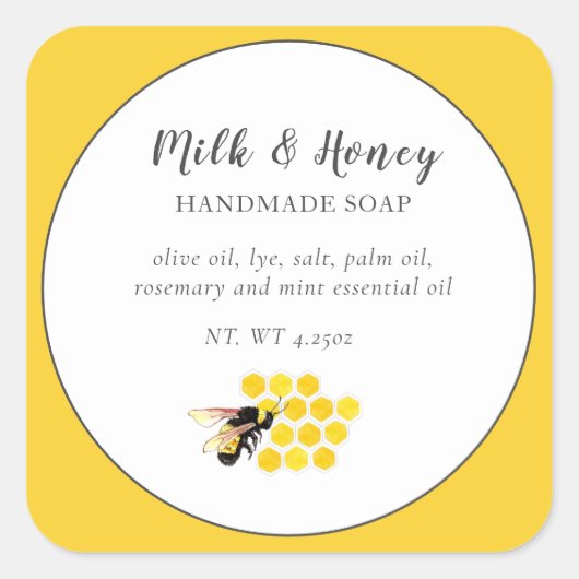 Sticker Carré Abeille et peigne de miel apiculteurs (Devant)