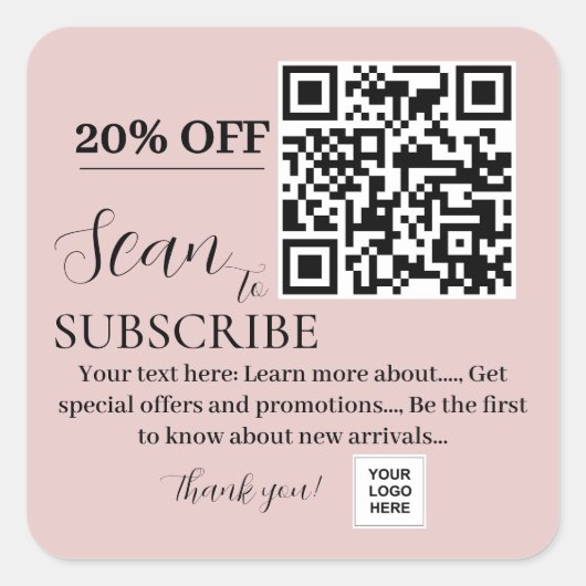 Sticker Carré Abonnez-vous au code QR Pink blush (Devant)