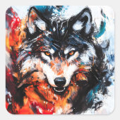 Sticker Carré Abstract Wild Spirit Wolf (Devant)