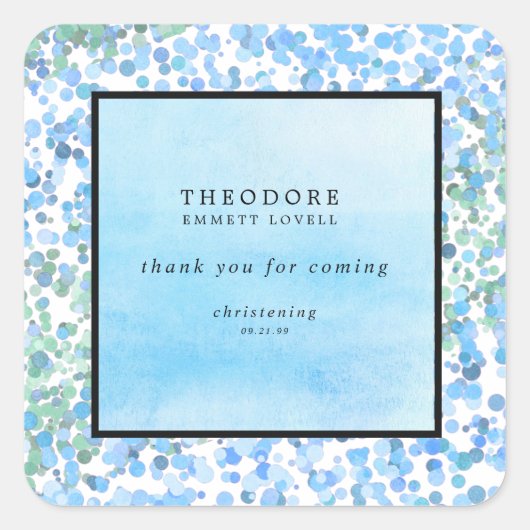Sticker Carré Abstrait bleu moderne Merci de Christening (Devant)