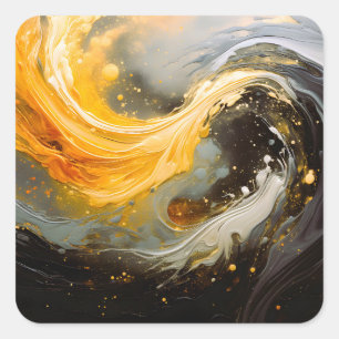 Sticker Carré Abstrait Doré Marbre Moderne Vagues