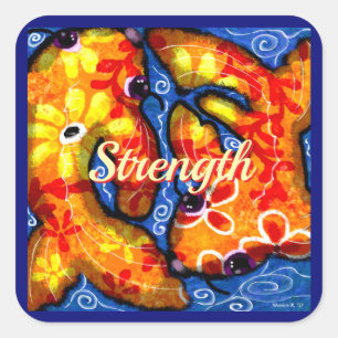 Sticker Carré Abstrait Floral Koi Poisson Orange Jaune Rouge Ble