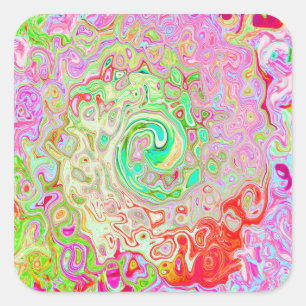 Sticker Carré Abstrait Rétro Pastel Vert Liquide Tourbillon Groo