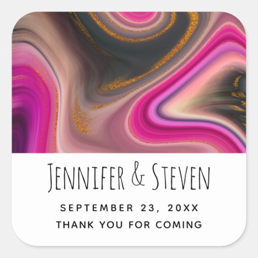 Sticker Carré Abstrait rose et noir avec Mariage à perles d'or (Devant)