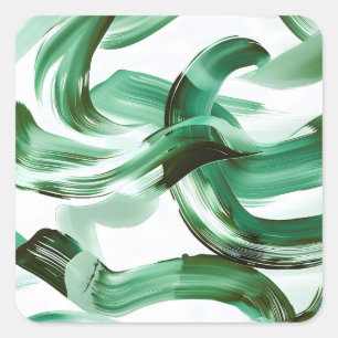 Sticker Carré Abstrait Traits de Pinceau Vert Minimal Moderne