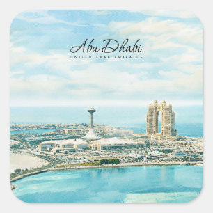 Sticker Carré Abu Dhabi Skyline Aquarelle Souvenir de Voyage